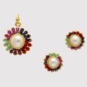 EXCLUSIVE STONE STUDDED SUN LOCKET SET WITH EARRINGS (NAVRATNA) – PCL1036