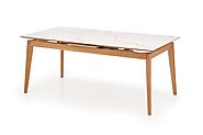 Agnes White Ceramic and Ash Wood Extending Dining Table