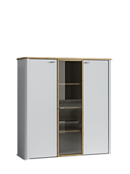 Kyron 135cm Low White And Artisan Oak Storage Cupboard With Display