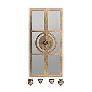 Joysiah Contemporary Mirrored White And Gold Cupboard