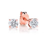 Buy Sterling Silver & Rose Gold Plated 4mm Solitaire Claw Set Studs