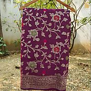 Purple Pure Tussar Silk Handloom Banarasi Meenakari Saree