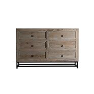 Ammay Solid Wood Wide 6 Drawer Dresser | Distressed Brown Chest