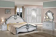 Brianna White Silver Classic Italian Bedroom Furniture Set