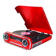 tocadiscos vintage Lauson 01tt15 rojo 3 velocidades bluetooth usb grabación mp3 fm