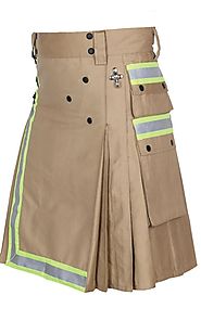Unique custom made Khaki Firefighter Utility Kilt for Men