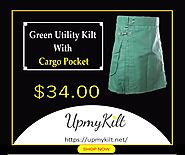 Green Utility Kilt With Cargo Pocket