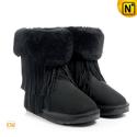 Black Shearling Fringe Boots for Women CW314426