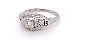 Art Deco Diamond Antique Engagement - Fashion Ring 18K White Gold Granat - J37882