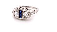 Art Deco Diamond & Sapphire Antique Engagement - Fashion Ring Platinum