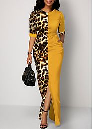 Rotita Leopard Print Side Pocket Front Slit Maxi Dress - KWEEKBOOK