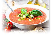 Cold tomato soup with cucumber and chili