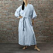 Linen Unisex Long Kimono Style Bathrobe