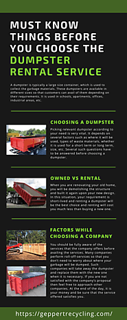 Must Know Things before You Choose the Dumpster Rental Service