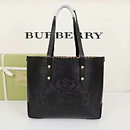 Burberry Embossed Crest Leather Tote In Black
