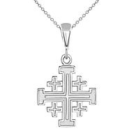 Solid 14K White Gold Crusaders Jerusalem Cross Pendant Necklace