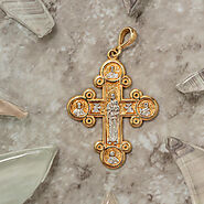 Textured 14K Yellow Gold Four Way Cross Charm I Am Catholic Please Call A Priest Pendant Necklace
