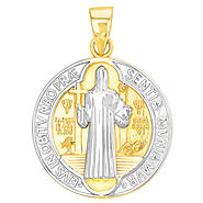 Solid 14K Yellow Gold Saint Benedict Cross Charm Pendant with High Polish