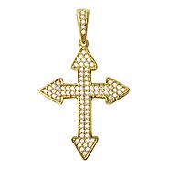 High Polish 14K Gold Cross Crucifix Charm Pendant with Cubic Zirconia