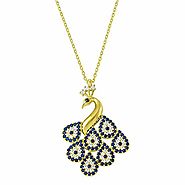 Jewelry America 14k Yellow Gold Peacock Evil Eye Charm Pendant Necklace 16"+2" Extender with Cubic Zirconia