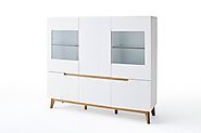 Cheryl 155cm Clean White and Oak Finish Display Cabinet