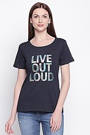 Honey Women Graphic Printed Navy T Shirt - Selling Fast at Pantaloons.com