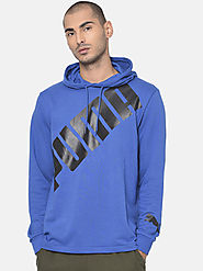 Buy Puma Men Blue Printed OS Slant Logo TR Hooded Sweatshirt - Sweatshirts for Men 11200418 | Myntra