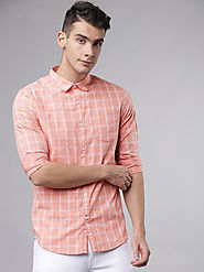 Buy HIGHLANDER Men Peach Coloured & White Slim Fit Checked Casual Shirt - Shirts for Men 11467510 | Myntra