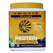 Sunwarrior - Classic Plus 375 g, Chocolate, Vegan Protein Powder with Peas & Brown Rice, Raw Organic Plant Based Protein