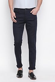 Bare Denim Men Solid Navy Jeans - Selling Fast at Pantaloons.com