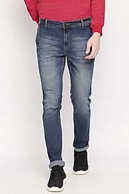 Bare Denim Men Casual Slim Fit Solid Dark Blue Jeans - Selling Fast at Pantaloons.com