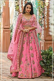 Hot pink color chennai silk heavy embroidered lehenga choli