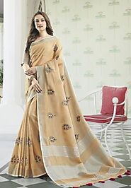Beautiful Linen Cotton Designer Saree | Pinkvink