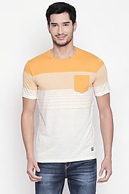 Urban Ranger Men Stripe Yellow T Shirt - Selling Fast at Pantaloons.com