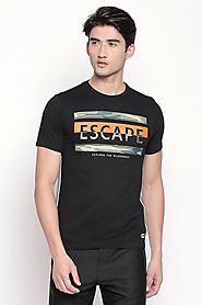 Ajile Men Printed Black T Shirt - Selling Fast at Pantaloons.com