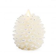 Flameless Candle Pine Cone Shape White With Silver Accents