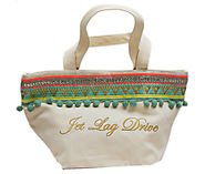 Green and White Canvas Vanity Bag For Women