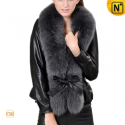 Fur Trimmed Christmas Leather Jacket CW684058 - CWMALLS.COM