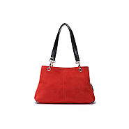 Suede Twin Handle Central Compartment 12.0" Hand Bag-Red