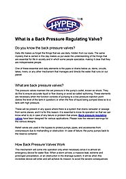 What is a Back Pressure Regulating Valve?
