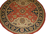 Clearance & Discount Rugs 112 Soumak Round 02789 Rust Orange & Medium Blue / Navy Colors Hand Knotted Rug