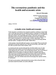 The Coronavirus Pandemic and the Health and Economic Crisis | Neoliberalism | Capitalism