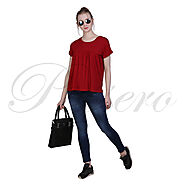 Passero Red Short Flared Top | Casual Top For Women