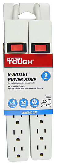 Hyper Tough 6 Outlets 2.5ft Power Strip 2 Pack White - Walmart.com - Walmart.com