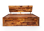 Sheesham Wood Bed with Storage - Auriga Storage Bed - wooden beds online