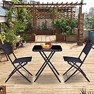 Outdoor Patio 3 Pieces Folding Square Table And Chair Suit Set | Cashback Shopper