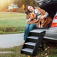 4-Step Wooden Ramp Carpeted Pet Stairs with Handle | Cashback Shopper