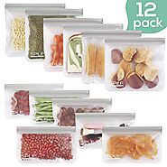 SPLF 12 Pack FDA Grade Reusable Storage Bags (6 Reusable Sandwich Bags, 6 Reusable Snack Bags), Extra Thick Leakproof...