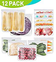 Reusable Storage Bags - 12 Pack EXTRA THICK Freezer bags (2 Reusable Gallon Bags & 5 Reusable Sandwich Bags & 5 Reusa...
