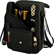Picnic at Ascot - Wine Carrier Deluxe with Glass Wine Glasses and Accessories for Two, Black/Plaid